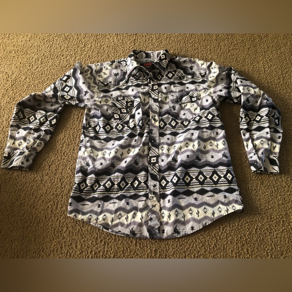Rock & Roll Denim Youth XL Western Pearl Snap Shirt Cactus Cowboy Bronc Rider
